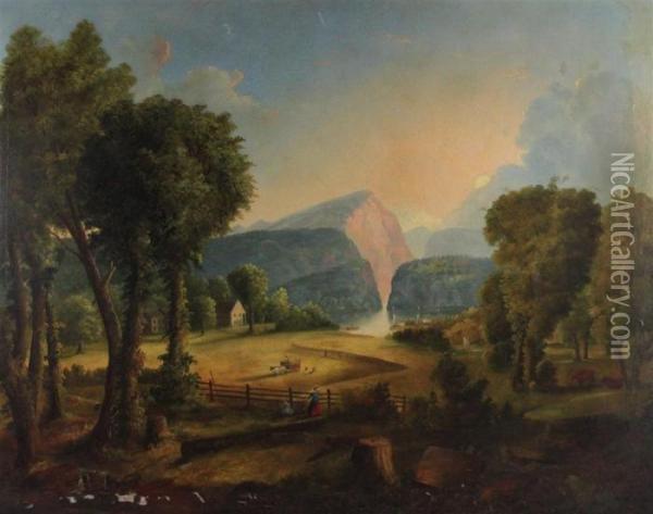 Hudson River Landscape Oil Painting - Jasper Francis Cropsey