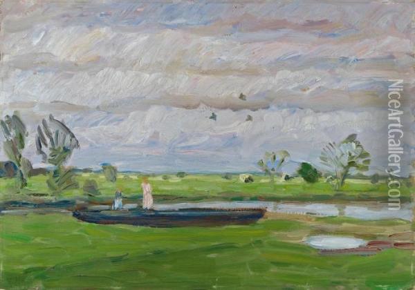Maitag In Denwummewiesen Oil Painting - Otto Modersohn