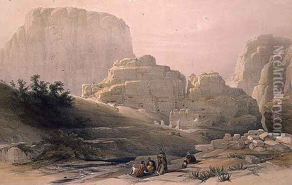 Lower End of the Valley showing the Acropolis, Petra, March 9th 1839, plate 102 from Volume III of The Holy Land, engraved by Louis Haghe 1806-85 pub. 1849 Oil Painting - David Roberts
