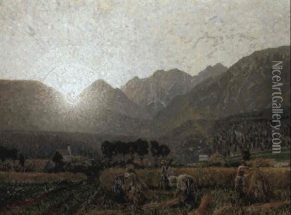 Sonnenuntergang Im Gurgeltal, Tirol Oil Painting - Stefan Simony