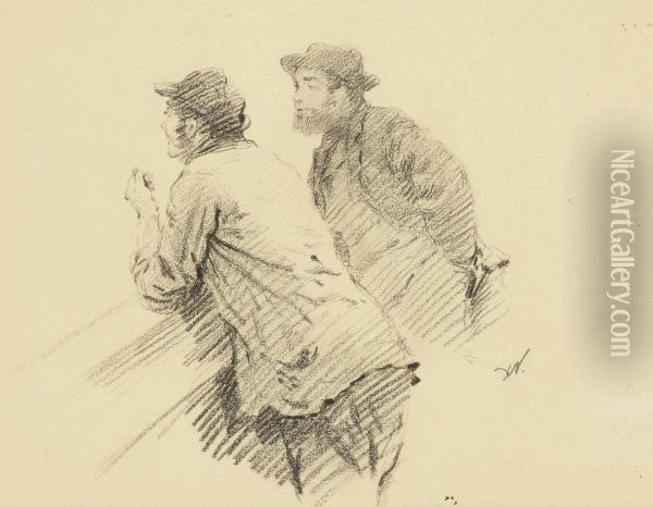 Deux Hommes Accoudes Discutant Oil Painting - Giuseppe de Nittis