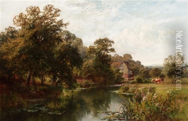 A Bright Morning On The Mole Near Dorking Oil Painting - Walter Wallor Caffyn