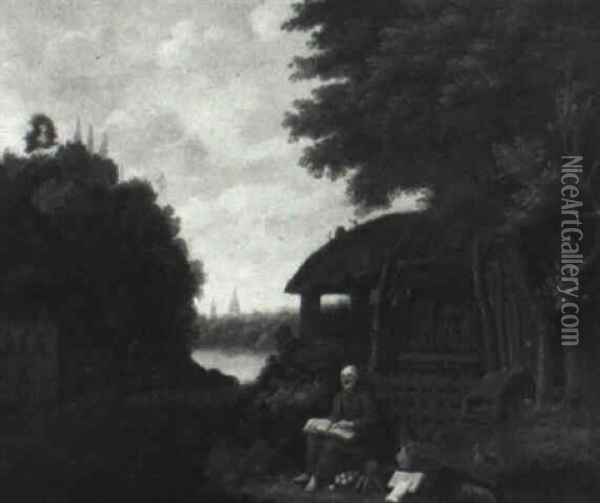 Hermit Reading Oil Painting - Cornelis Saftleven