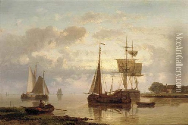 Dutch Barges In A Harbour Oil Painting - Abraham Hulk the Elder