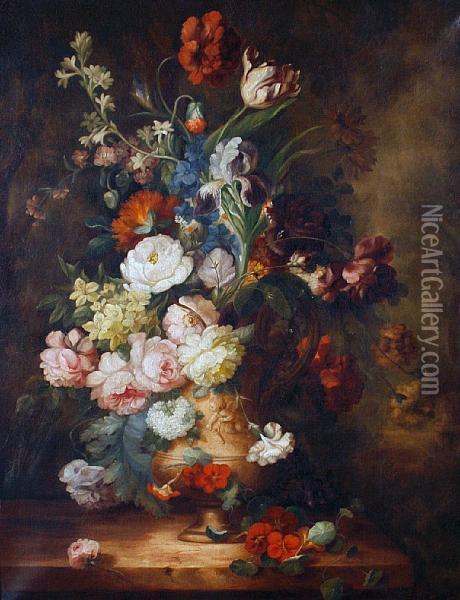 A Still Life Of Mixed Flowers Oil Painting - K Bartle