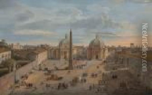 View Of Piazza Del Popolo, Rome Oil Painting - Giovanni Niccolo Servandoni