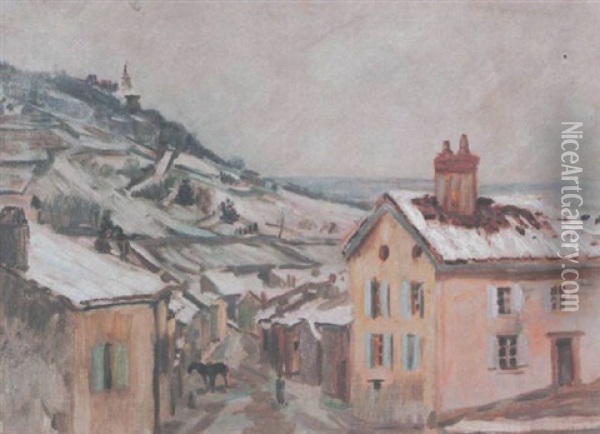 Blick Von Asmannshausen Auf Das Niederwalddenkmal Im Winter Oil Painting - Alfred Schnaars