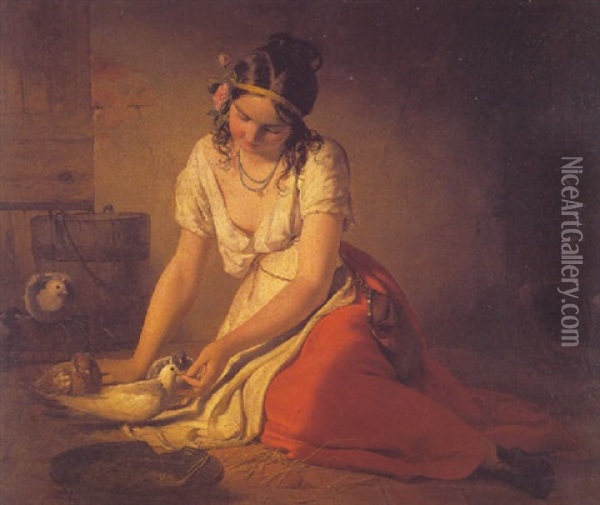 Taubenmadchen Oil Painting - Friedrich von Amerling