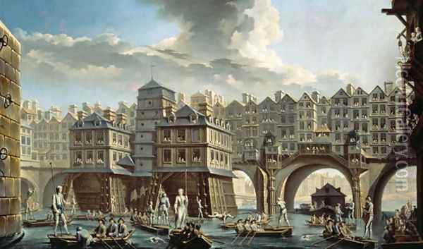 The Bargemens Contest in front of the Pont Neuf, Paris Oil Painting - Nicolas Raguenet