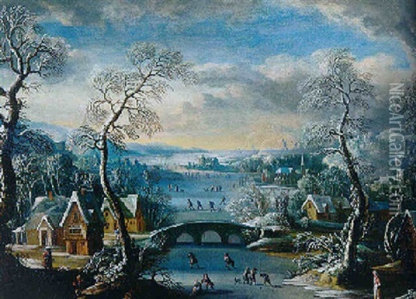 Paysage D'hiver Avec Patineurs Oil Painting - Robert Griffier