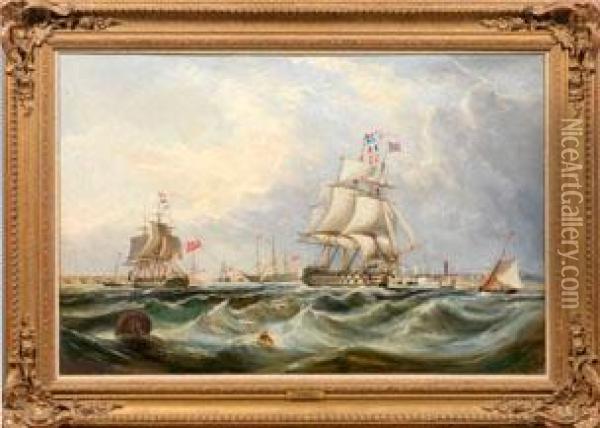 Kriegs-segelschiffe Im Hafen Von Portsmouth Zur Zeit Lord Nelsons Oil Painting - Ebenezer Colls