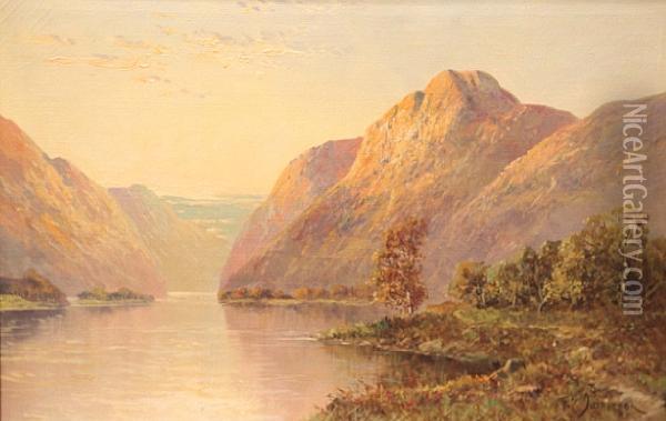 Highland Loch At Sunset With A Castle Ruin On The Opposite Bank, Together With Another Similar Oil Painting - Frank E. Jamieson