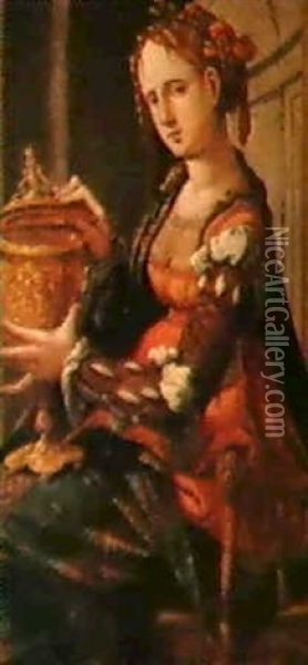 Dame Mit Einem Vergoldeten Pokal (pandore) Oil Painting - Jan Van Scorel