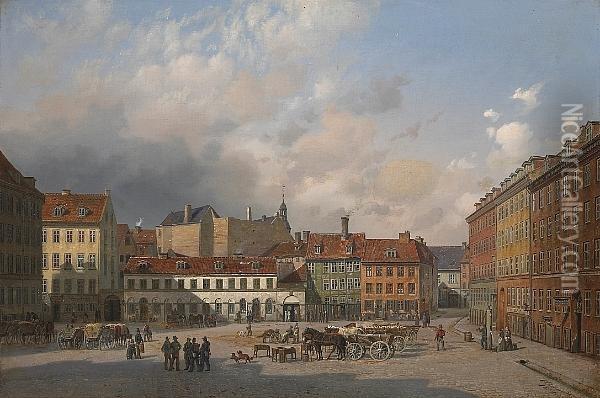 A View Of Hauser Plads, Copenhagen Oil Painting - Ferdinand Reichardt