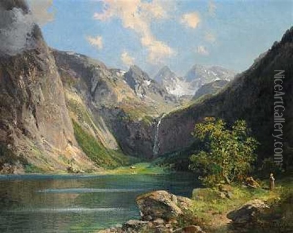Sommerdag Ved En Bjergso Oil Painting - Alfred K.J.O. von Schoenberger