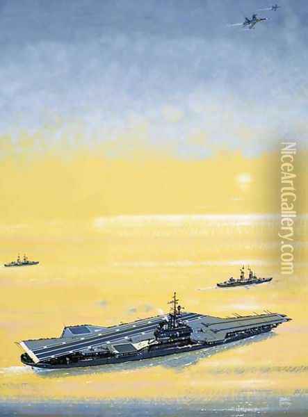 A carrier of the US Midway Class as used on World War II Oil Painting - John S. Smith