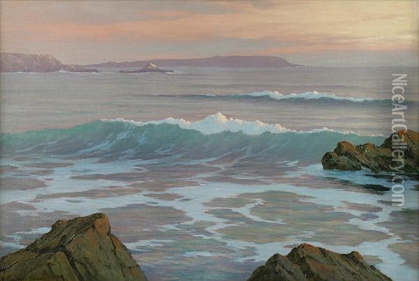 Laguna Sunset (over The Rocks-) Oil Painting - Roi Clarkson Colman
