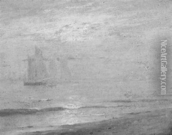 Sailboat Shrouded In A Morning Haze On The Chesapeake Bay, Maryland Oil Painting - Charles A. Watson