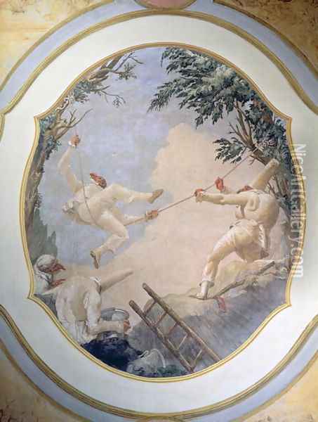 Pulcinella on a Swing, 1797 Oil Painting - Giovanni Domenico Tiepolo