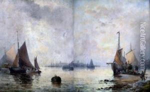 Fishing Boats At Dawn And Dusk Oil Painting - William Georges Thornley