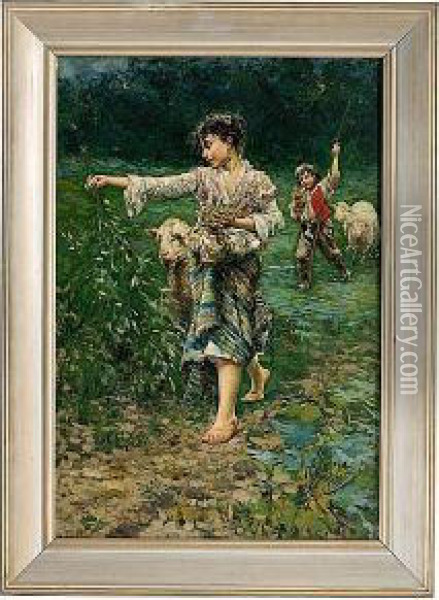 The Shepherdess Oil Painting - Luca Postiglione