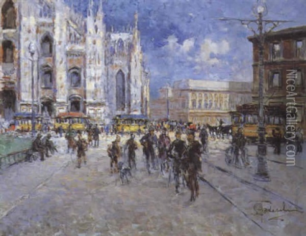 Veduta Di Piazza Duomo Oil Painting - Giovanni Battista Todeschini