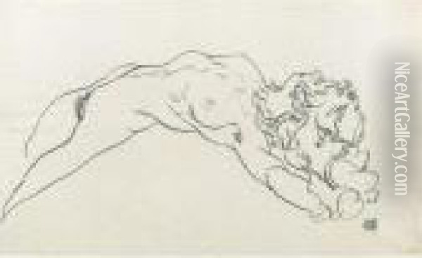 Liegender Weiblicher Akt (reclining Female Nude) Oil Painting - Egon Schiele