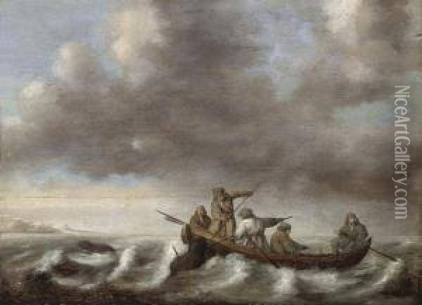 Fishermen Hunting Seals Oil Painting - Simon De Vlieger