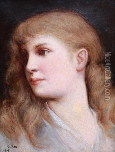 Portrait Of A Girl From Semi-profile Oil Painting - Gabriel Cornelius Von Max