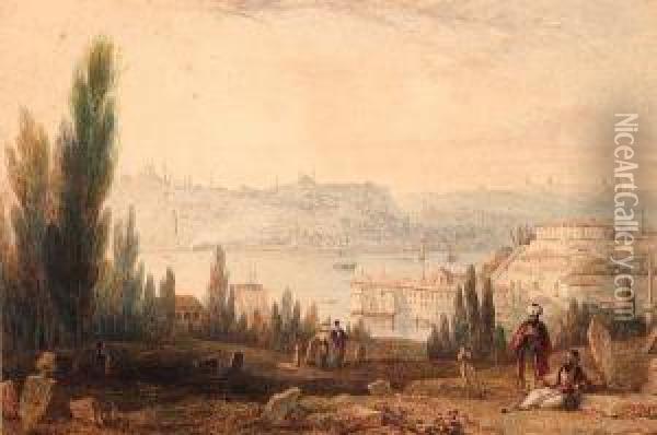 Constantinople, Figures Resting To Theforeground Oil Painting - Edmund Thomas Parris