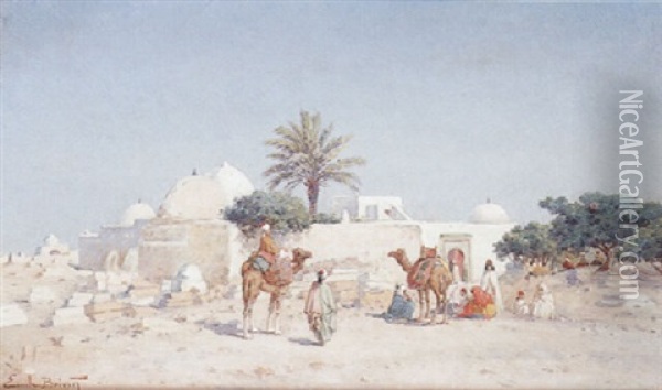 Halte Pres D'un Mausolee En Tunisie Oil Painting - Emile Boivin