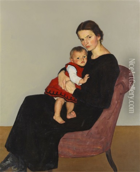 Clare Maillard Mit Tochter Maria Oil Painting - Willi Maillard