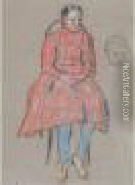  Jeune Fille En Robe Rouge, Tete D'enfant, 1907  Oil Painting - Vladimir Baranoff-Rossine