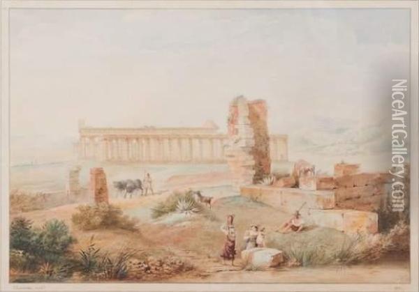 Paysans Sardes Se Reposant Pres Des Ruines D'un Temple Oil Painting - Jean-Francois Joseph Lecointe