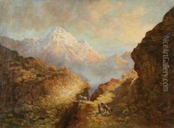 A Mountain Crossing Oil Painting - Ilya Nikolaevich Zankovsky