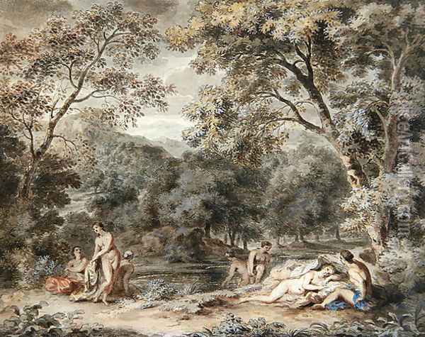 Nymphs Bathing in a Wooded Glade, c.1765-70 Oil Painting - William Taverner