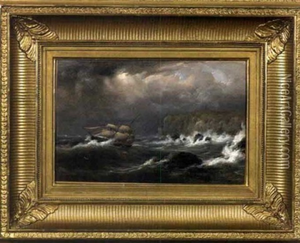 Ships In A Storm Off A Rocky Coast Oil Painting - Mauritz Frederick Hendrick de Haas