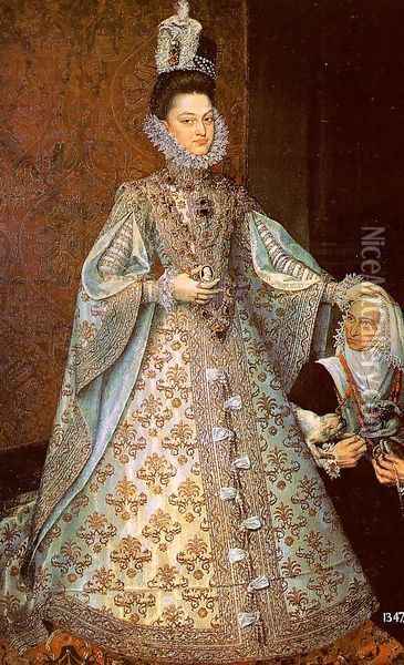 The Infanta Isabel Clara Eugenia with Magdalena Ruiz Oil Painting - Follower of Coello Alonso