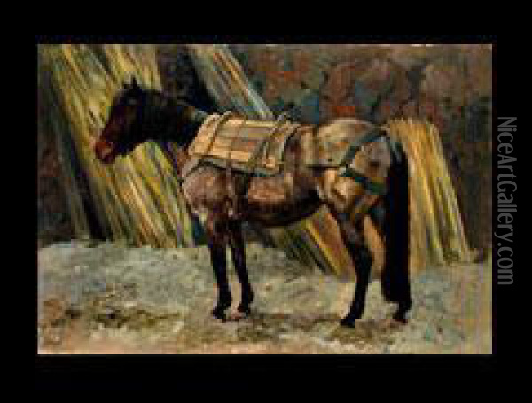 Gesatteltes Arbeitspferd Oil Painting - Richard Benno Adam