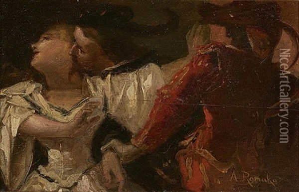 Carnival Scene (two Cavaliers Competing For A Woman) Oil Painting - Anton Romako