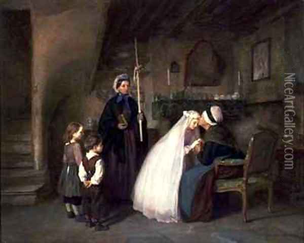 The First Communion Oil Painting - Edouard Frere