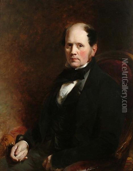 Portrait, Half Length, Of A Seated Gentleman Oil Painting - William Huggins