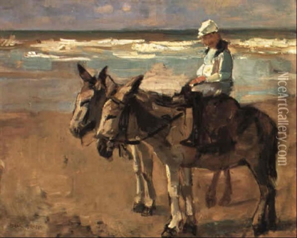 Donkey Riding On The Beach Oil Painting - Isaac Israels