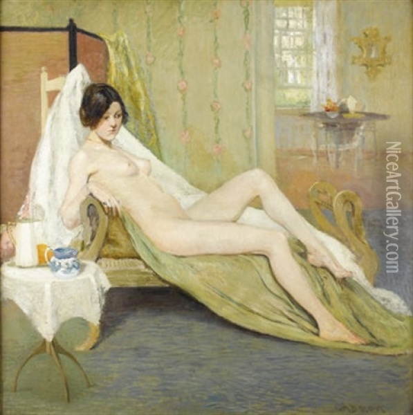 Female Nude In An Interior Oil Painting - Charles Roswell Bacon