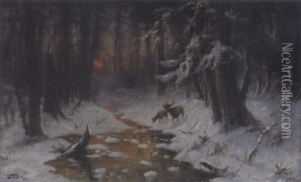 Winter In Minnesota Oil Painting - John Fery