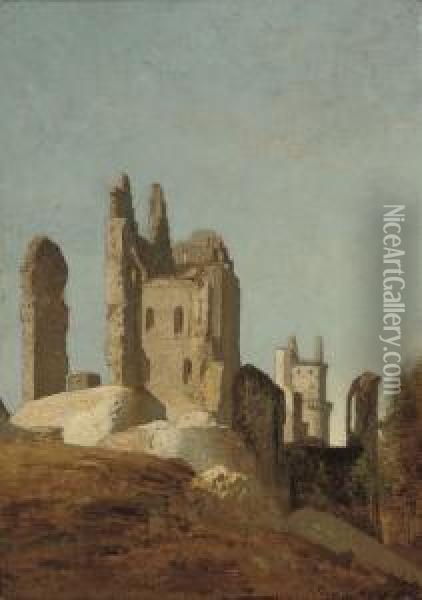 The Pierrefonds Ruins Oil Painting - Eugene Antoine Samuel Lavieille