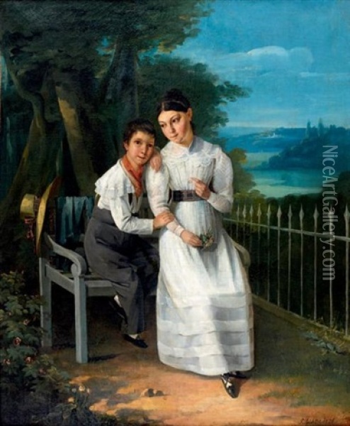 Jeune Fille Et Son Frere En Bordure De Parc Oil Painting - Johann Heinrich Richter