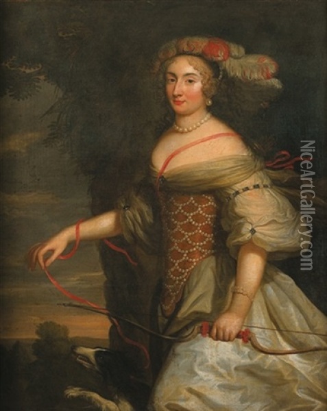 Portrait D'anne Marie Louise D'orleans, Duchesse De Montpensier (?) (collab. W/henri Beaubrun) Oil Painting - Charles Beaubrun