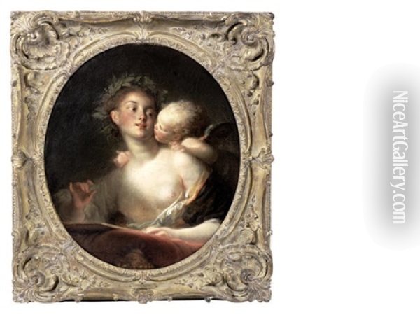 Sappho Inspired By Cupid Oil Painting - Jean-Honore Fragonard