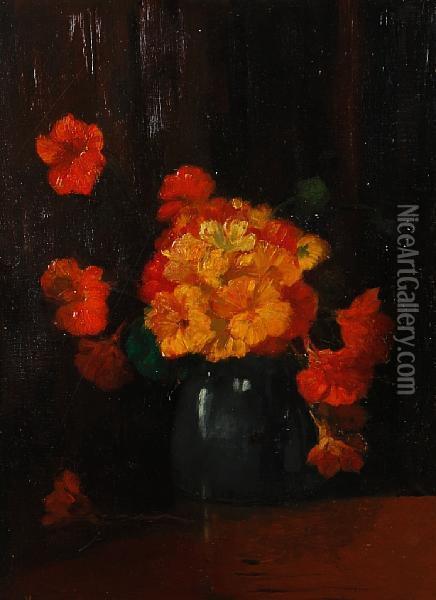 Still Life With Marigolds Oil Painting - Jacob Simon Hendrik Kever